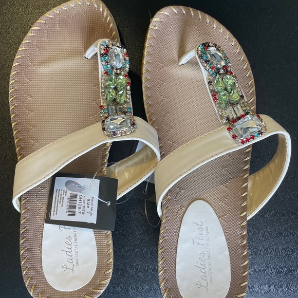 Handmade Luxury White leather with stones women slippers - Picture 3 of 5